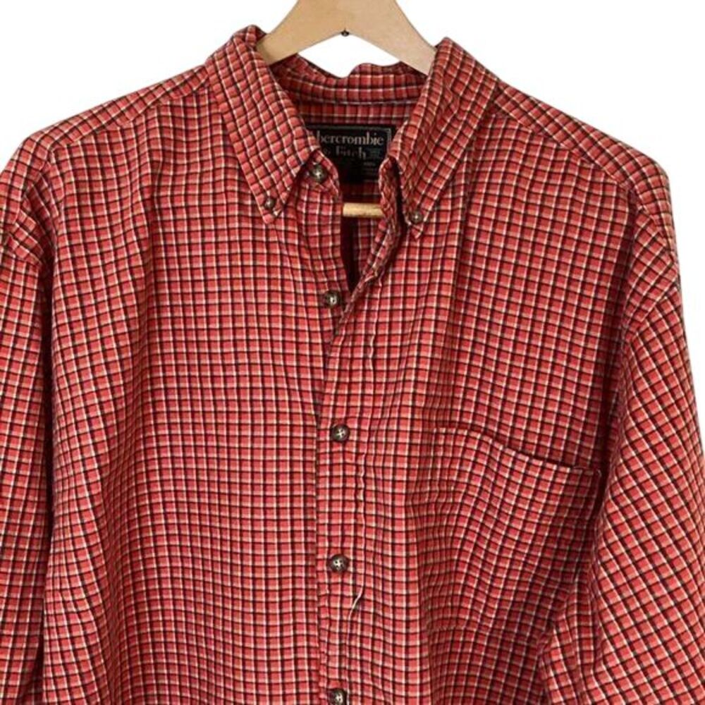 Abercrombie & Fitch Flannel Shirt Mens XL Red Black Check Long Sleeve Button Up